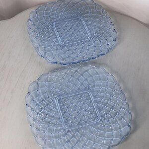 Vintage LE Smith Large Blue Glass Trellis Plate (Set of 2)